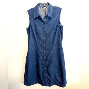 Anne Klein | Dresses | Anne Klein Aline Denim Sleeveless Shirtdress Collar  Full Button Front Size 8 | Poshmark
